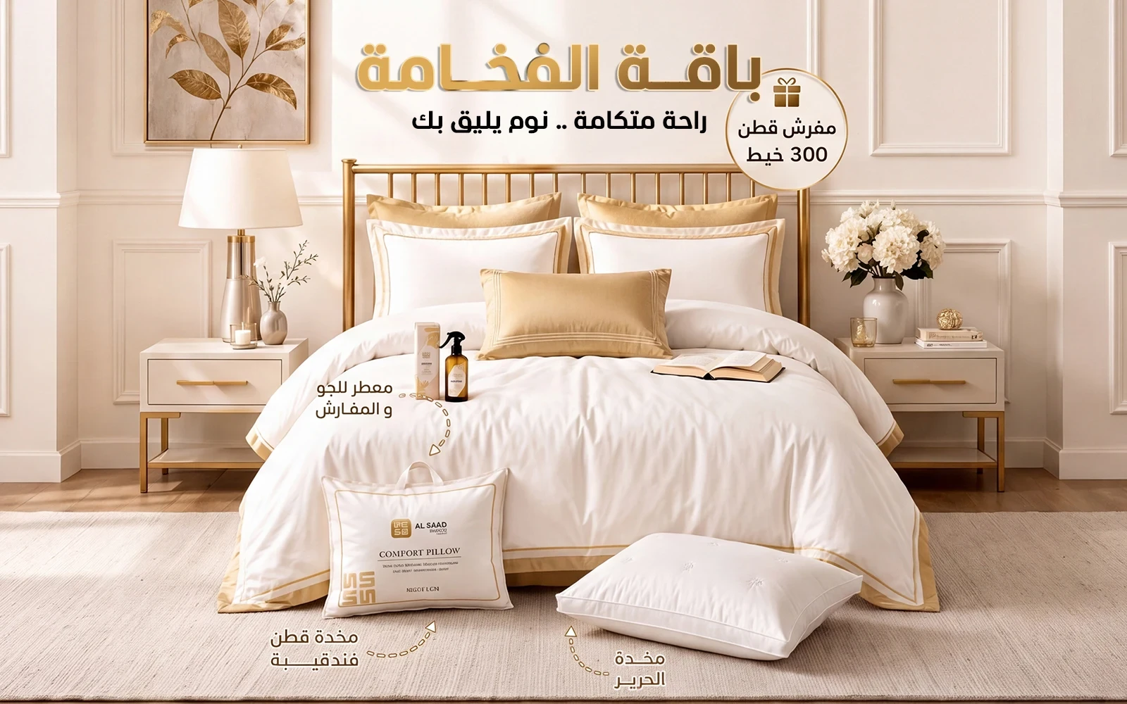 Al Saad Home Luxury Package (Turkish Cotton Comforter + Silk Pillow + Hotel Cotton Pillow + Air Freshener)