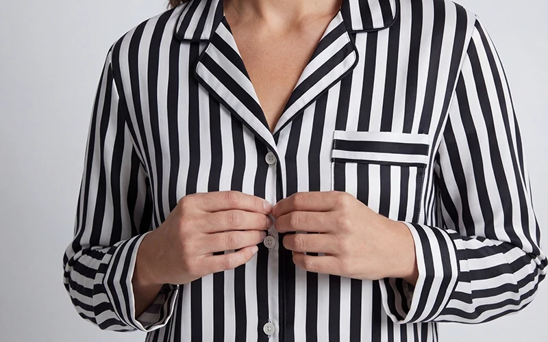 Fiocco Turkish Silk Pajama Set 2 Pcs - White & Balck