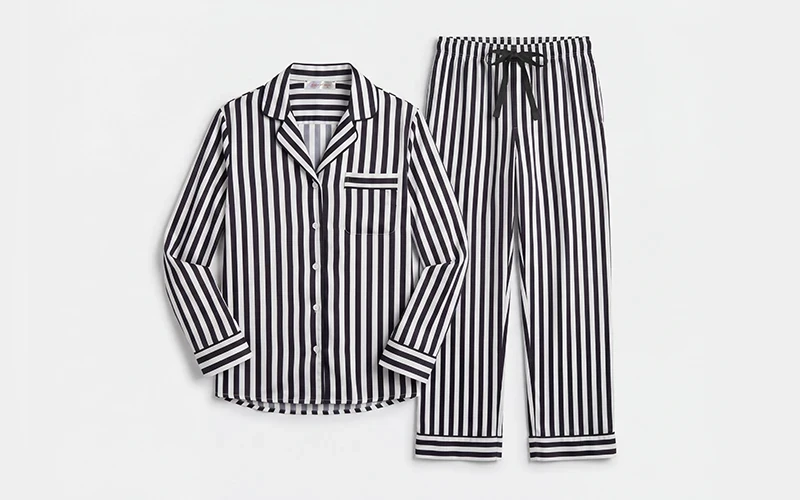 Fiocco Turkish Silk Pajama Set 2 Pcs - White & Balck