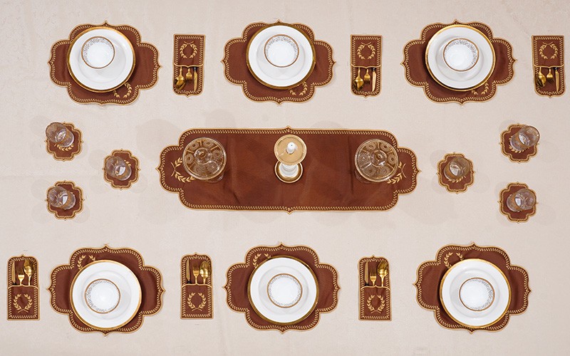 Turkish Armada leather Table Mat Set 19 PCS - Woody & Gold