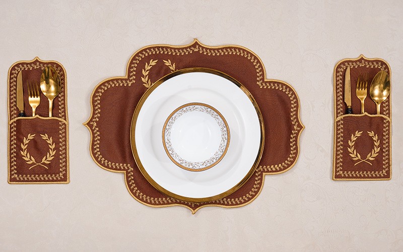 Turkish Armada leather Table Mat Set 19 PCS - Woody & Gold