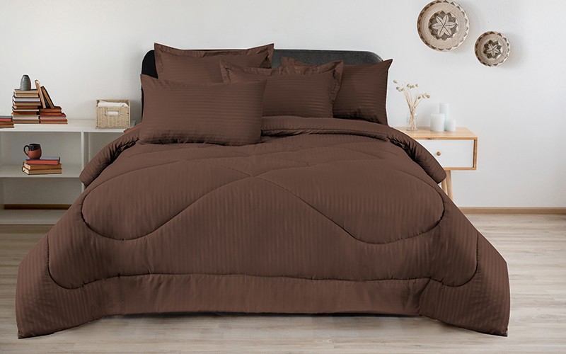 Armada Stripe Hotel Comforter Set 4 PCS - King D.Brown