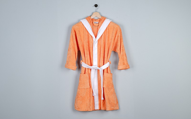 Kids Embroidery Cotton Bathrobe 1 Pc ( 12 - 14 ) Years Old - Peach