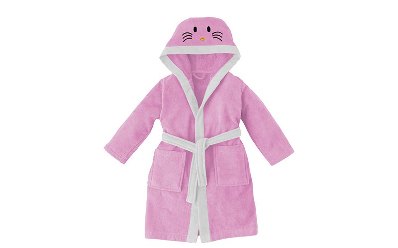 Kids Embroidery Cotton Bathrobe 1 Pc ( 10 - 12 ) Years Old - Pink