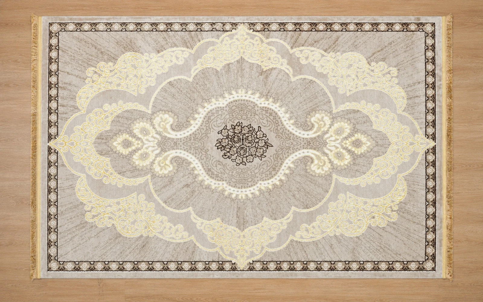 سجاد بريميوم سوبر سلك - ( 150 × 220 ) سم بني وذهبي