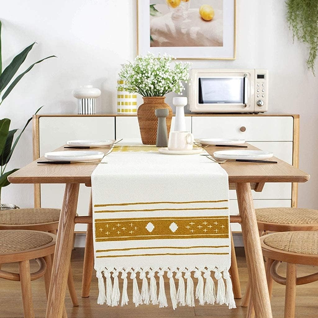 Handwoven Table Runner With Tassels 1 Pc - Cream