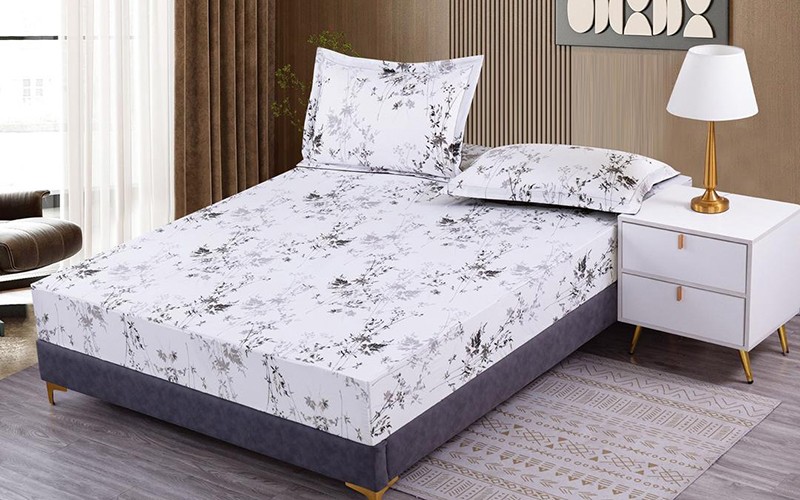Flona Printed BedSheet Set 3 PCS - King White & Grey