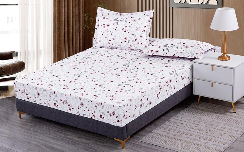 Flona Printed BedSheet Set 3 PCS - King White