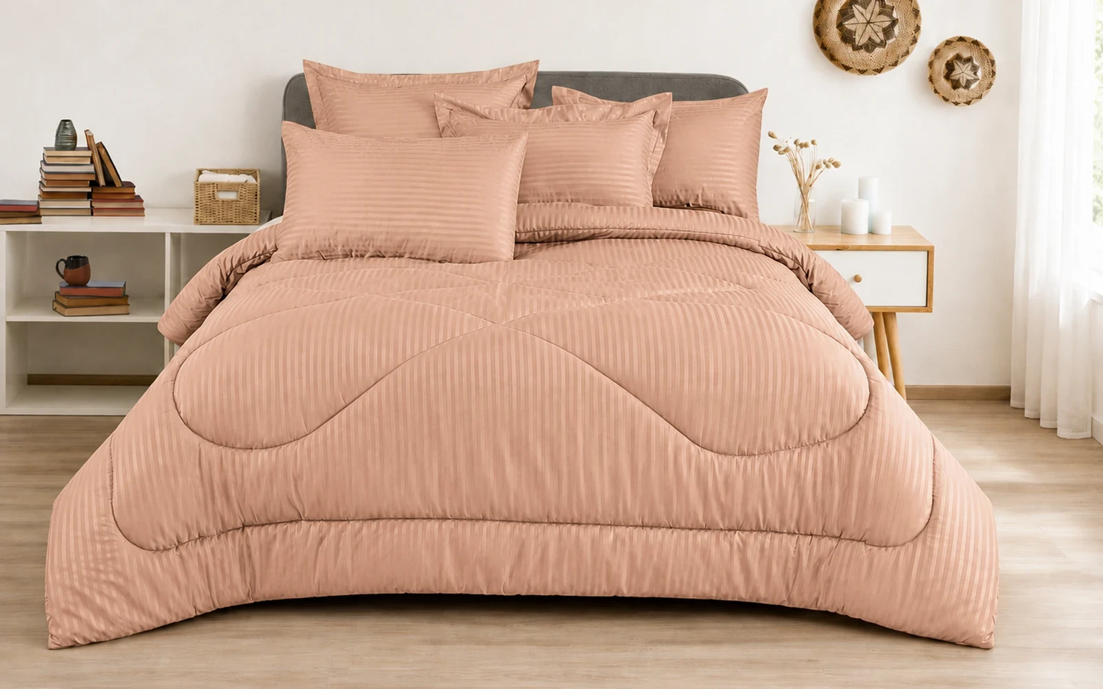 Armada Stripe Hotel Comforter Set 3 PCS - Single Peach