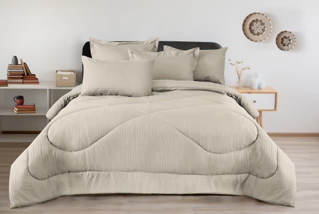 Armada Stripe Hotel Comforter Bedding Set 3 PCS - Single L.Beige