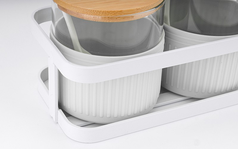 Versatile Glass Storage Canister Set with Spoons and Metal Base 4pcs