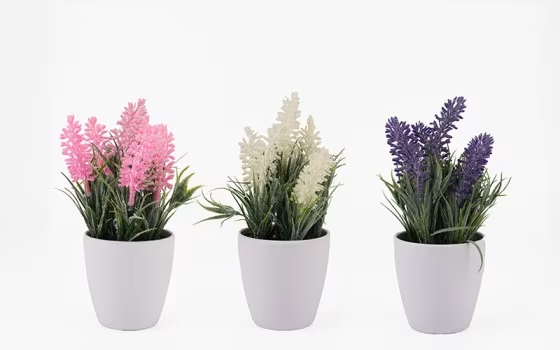 Artificial Lavender Flowers in Plastic Pot for Decoration 1 Pc - White