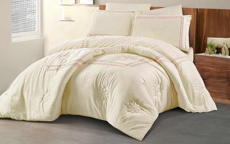 Crown Cotton Embroidered Comforter Bedding Set 6 PCS - King L.Beige