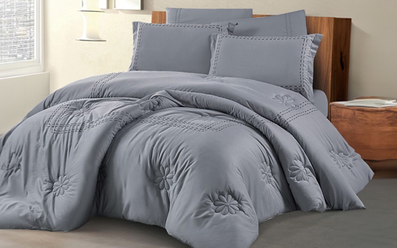 Crown Cotton Embroidered Comforter Bedding Set 6 PCS - King Grey