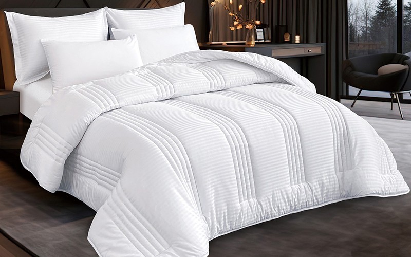 New Tiffany Stripe Cotton Box Comforter Bedding Set 6 PCS - King White