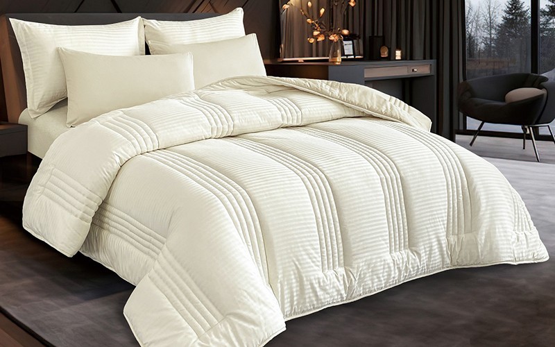New Tiffany Stripe Cotton Box Comforter Bedding Set 6 PCS - King L.Cream