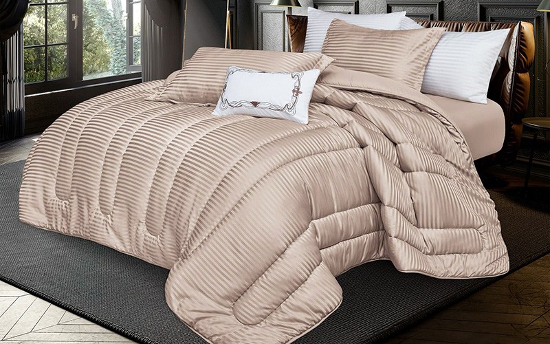 Radisson Stripe Comforter Bedding Set 4 Pcs - Signle Beige