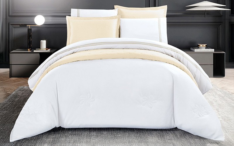 Masa Cotton Comforter Bedding Set With Bedspread 7 PCS - King White & L.Beige