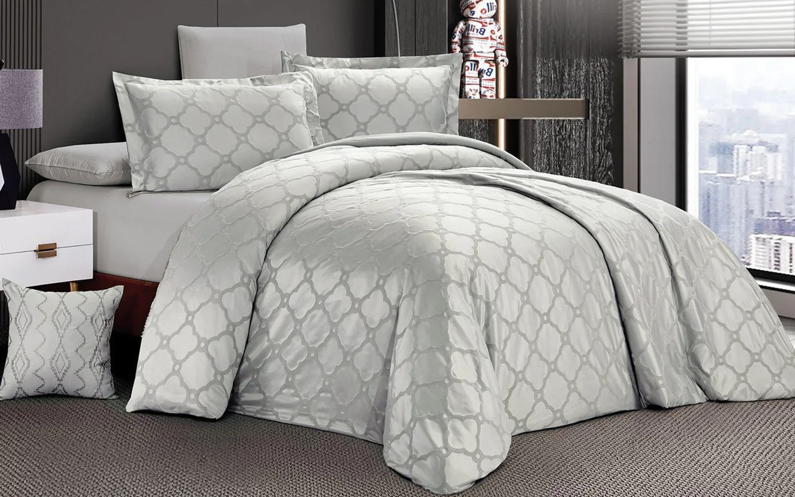 Kaza Jacquard Comforter Bedding Set 7 PCS - King Grey