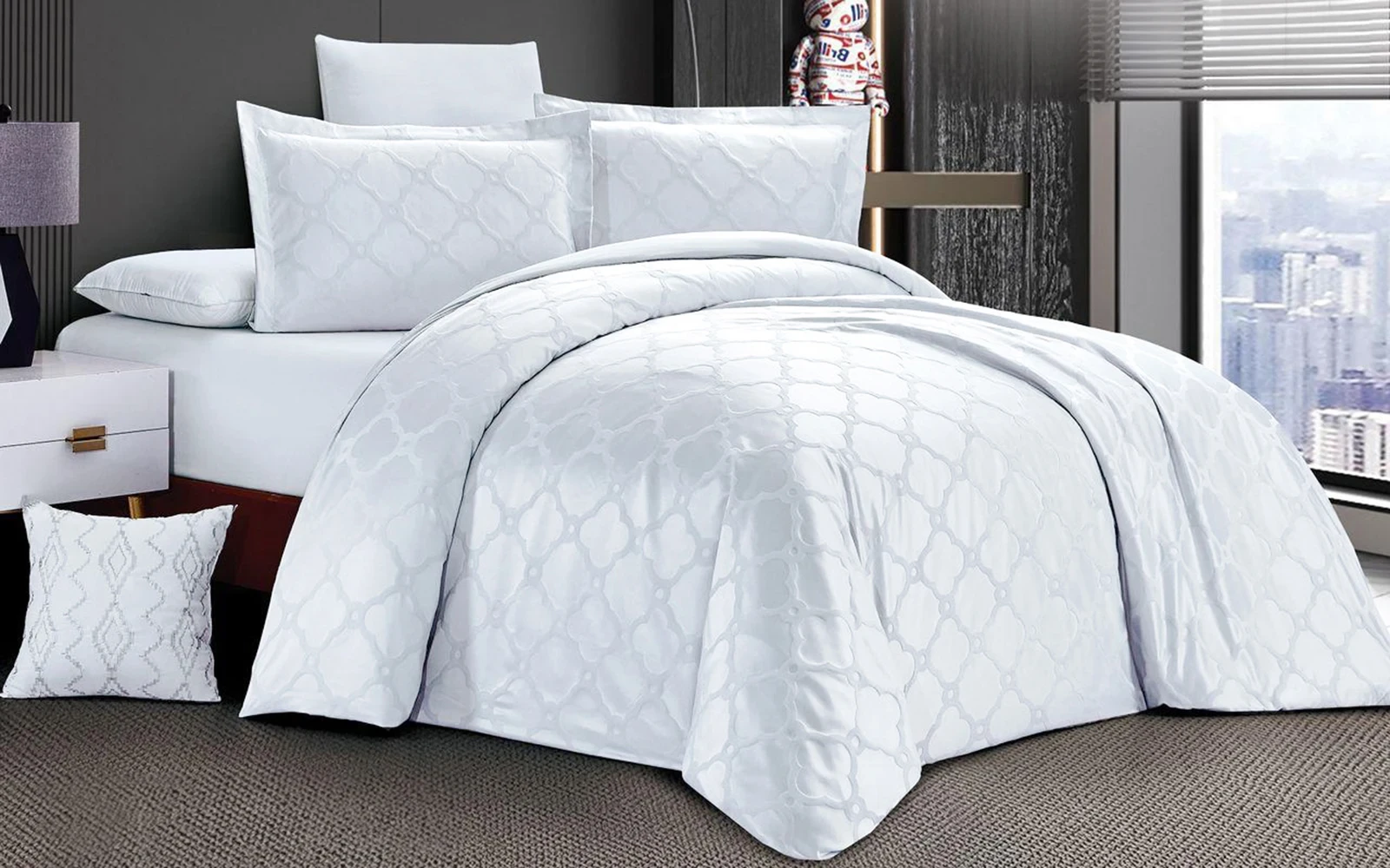 Kaza Jacquard Comforter Bedding Set 7 PCS - King Silver