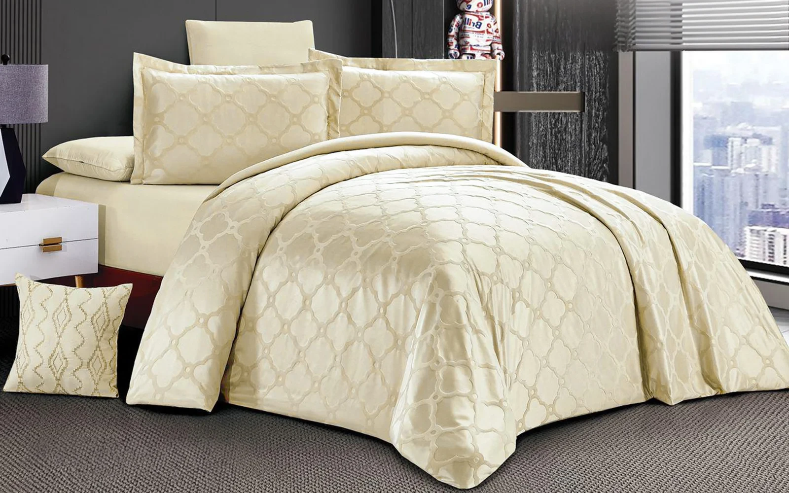 Kaza Jacquard Comforter Bedding Set 7 PCS - King Beige