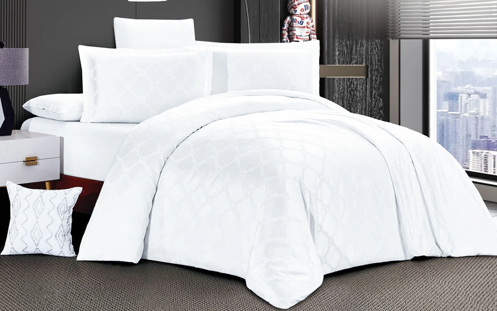 Kaza Jacquard Comforter Bedding Set 7 PCS - King White