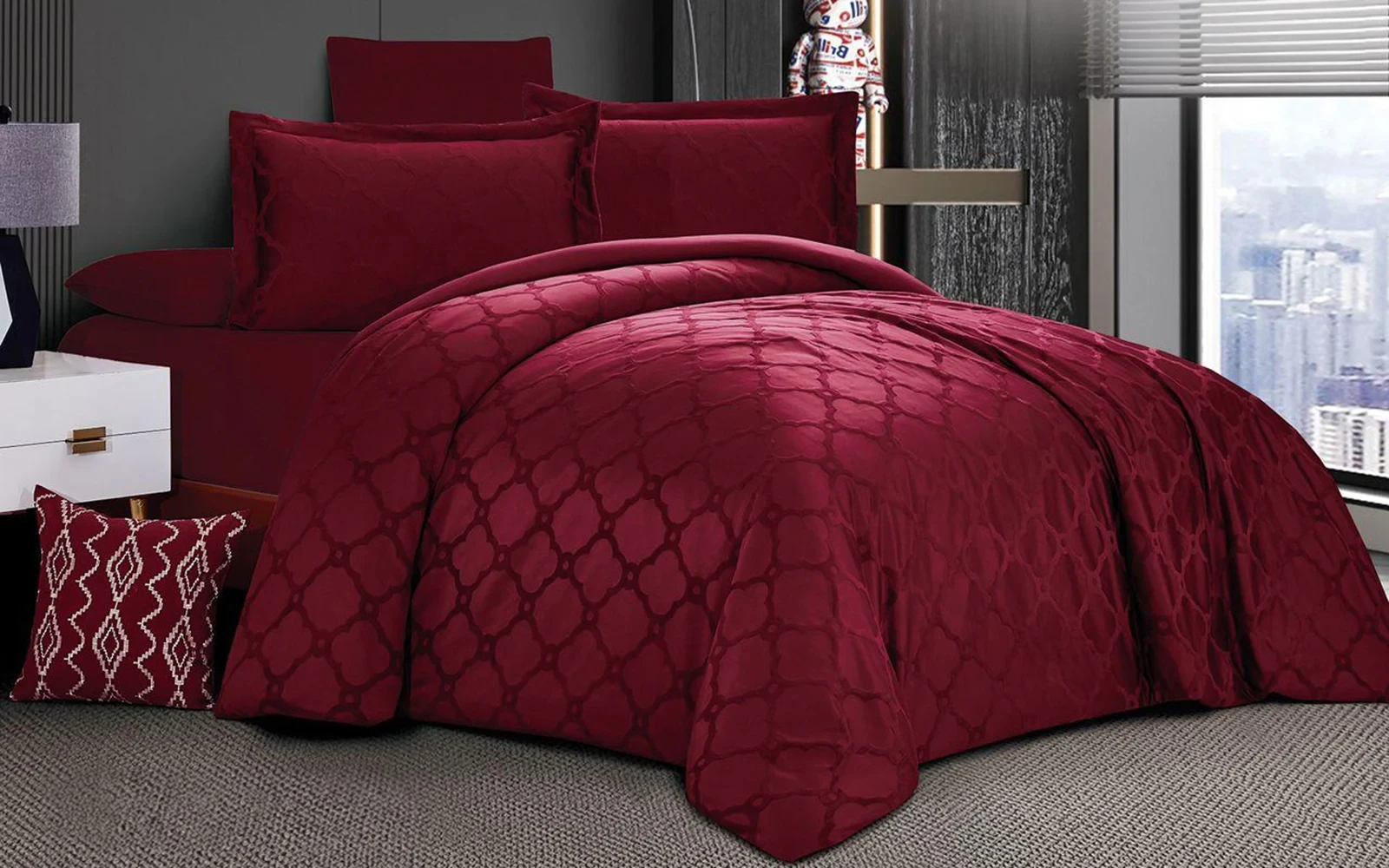 Kaza Jacquard Comforter Bedding Set 7 PCS - King Burgandy