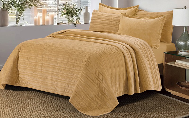 Fancy Bedspread Bedding Set 6 PCS - King Beige