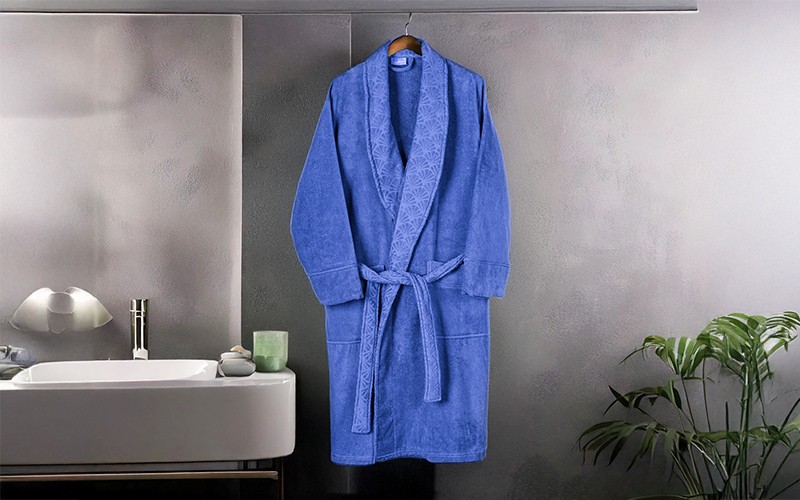 Al Saad Home Cotton Luxury Plain Bathrobe 1 PC - Blue