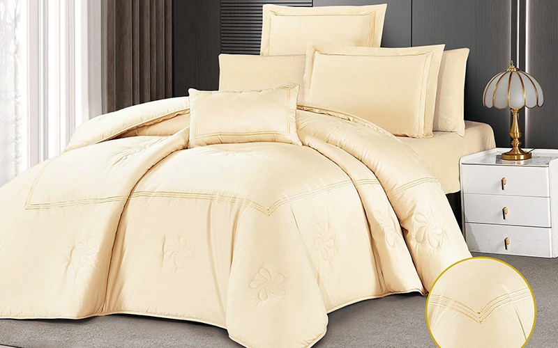 Mikada Embroidered Cotton Comforter Bedding Set 7 PCS - King L.Beige