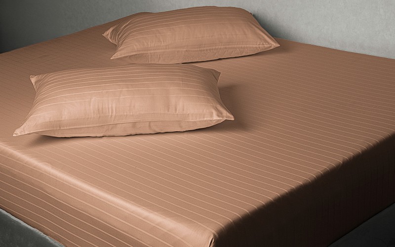 Al Saad Home Stripe Bedsheet Set 3 PCS - Queen Mocha ( 300 TC )
