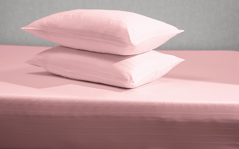Al Saad Home Stripe Bedsheet Set 3 PCS - Queen Pink ( 300 TC )