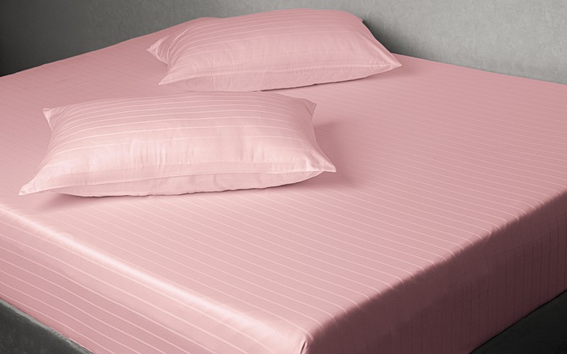 Al Saad Home Stripe Bedsheet Set 3 PCS - Queen Pink ( 300 TC )