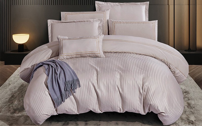 Ruby Embroidered Stripe Comforter Bedding Set 4 Pcs - Single D.Beige