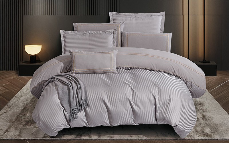 Ruby Embroidered Stripe Comforter Bedding Set 4 Pcs - Single Grey