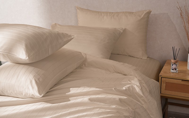 Al Saad Home Cotton Stripe Duvet Cover Set Without Filling ( 300 TC ) 6 PCS - King Brown