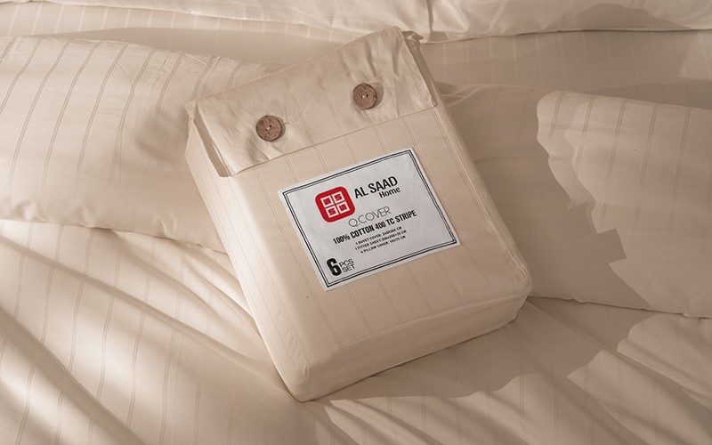 Al Saad Home Cotton Stripe Duvet Cover Set Without Filling ( 300 TC ) 6 PCS - King Brown