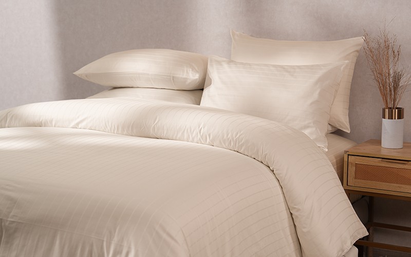 Al Saad Home Cotton Stripe Duvet Cover Set Without Filling ( 300 TC ) 6 PCS - King Cream