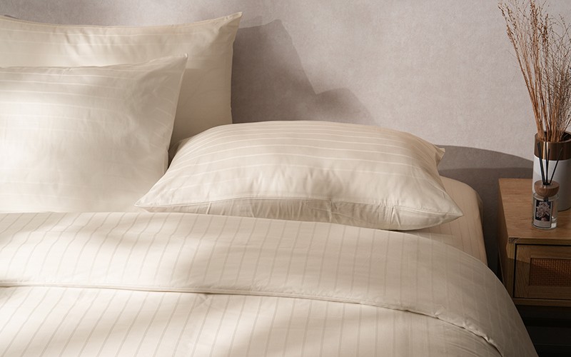 Al Saad Home Cotton Stripe Duvet Cover Set Without Filling ( 300 TC ) 6 PCS - King Cream