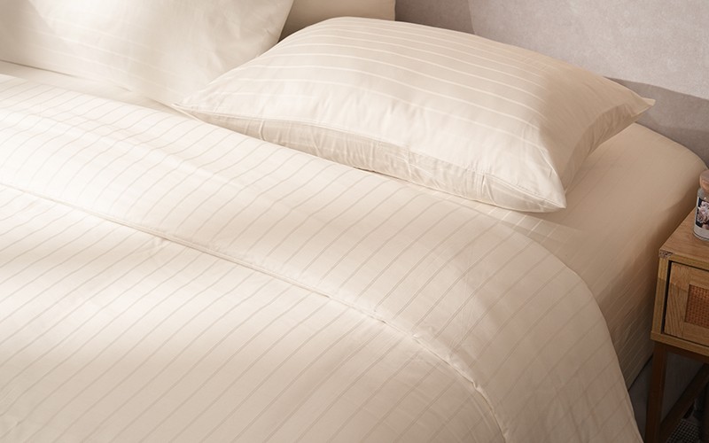 Al Saad Home Cotton Stripe Duvet Cover Set Without Filling ( 300 TC ) 6 PCS - King Cream