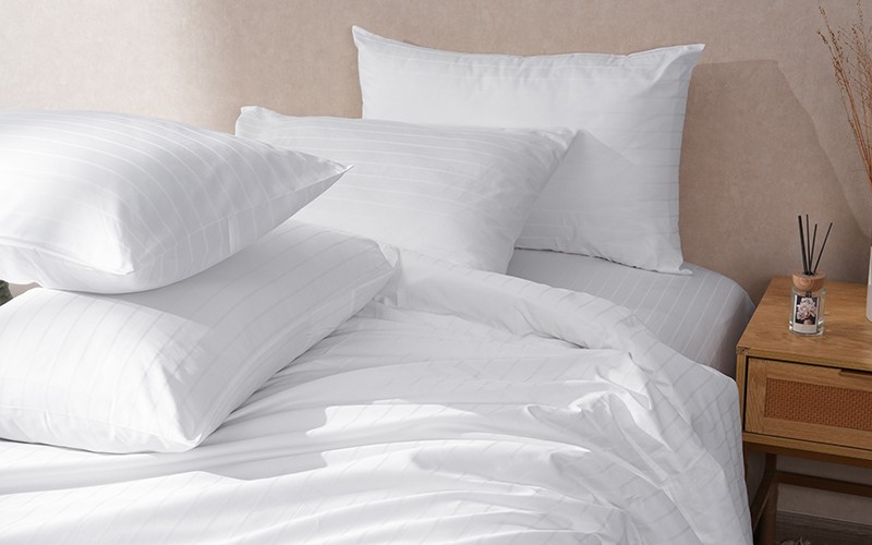 Al Saad Home Cotton Stripe Duvet Cover Set Without Filling ( 300 TC ) 6 PCS - King Off White