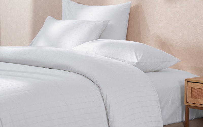 Al Saad Home Cotton Stripe Duvet Cover Set Without Filling ( 300 TC ) 6 PCS - King Off White