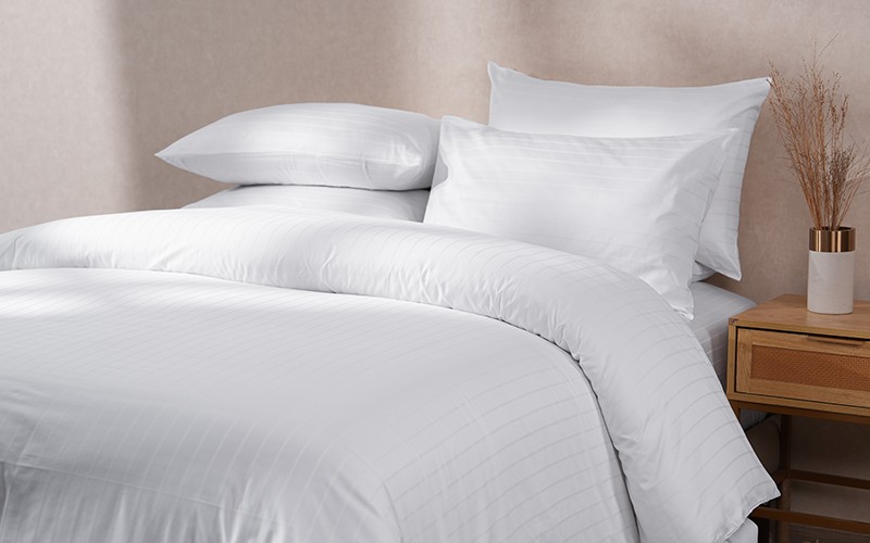 Al Saad Home Cotton Stripe Duvet Cover Set Without Filling ( 400 TC ) 6 PCS - King Off Whie