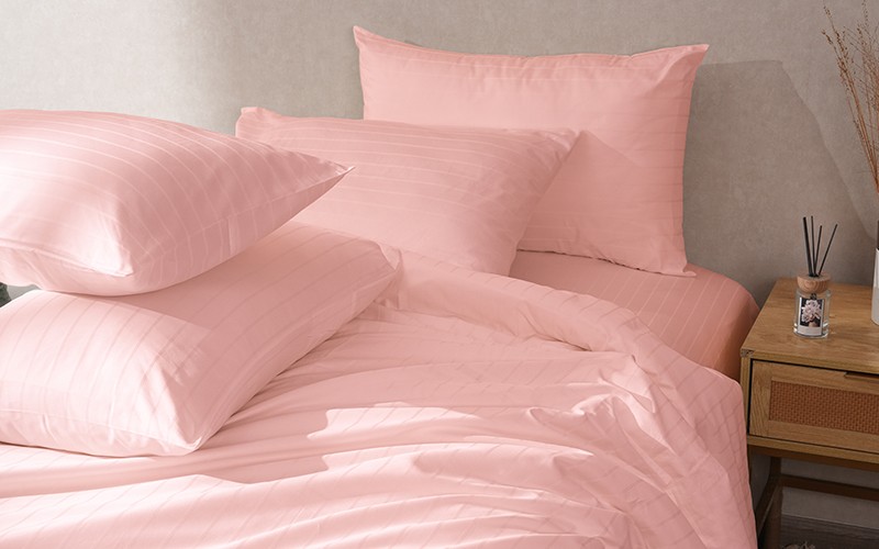 Al Saad Home Cotton Stripe Duvet Cover Set Without Filling ( 400 TC ) 6 PCS - King Pink