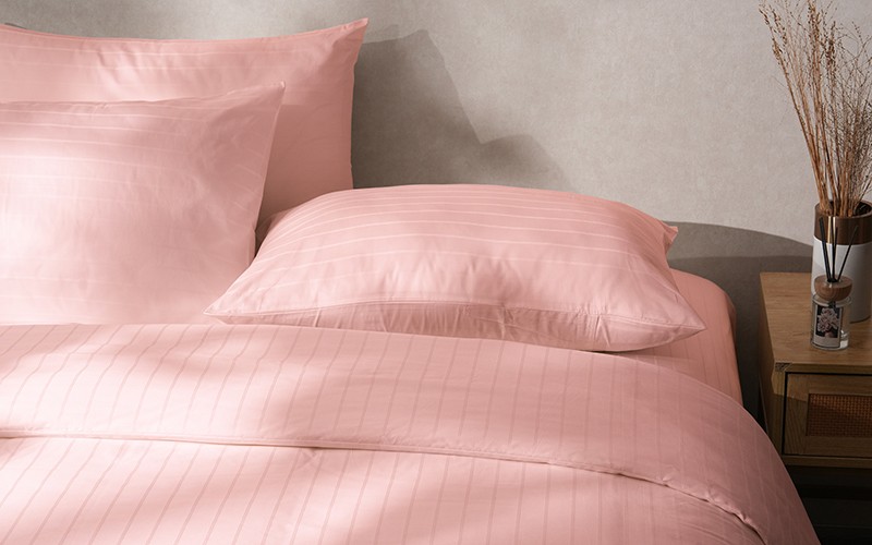 Al Saad Home Cotton Stripe Duvet Cover Set Without Filling ( 400 TC ) 6 PCS - King Pink