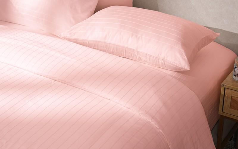 Al Saad Home Cotton Stripe Duvet Cover Set Without Filling ( 400 TC ) 6 PCS - King Pink