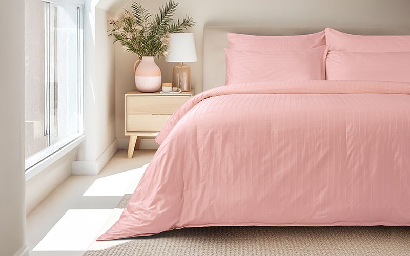 Al Saad Home Cotton Stripe Duvet Cover Set Without Filling ( 400 TC ) 6 PCS - King Pink