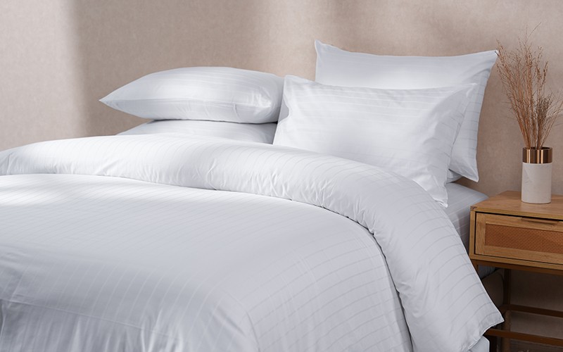 Al Saad Home Cotton Stripe Duvet Cover Set Without Filling ( 400 TC ) 6 PCS - King White