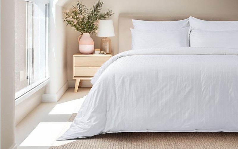 Al Saad Home Cotton Stripe Duvet Cover Set Without Filling ( 400 TC ) 6 PCS - King White