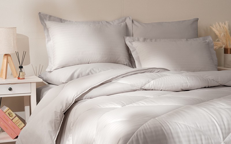 Al Saad Home Stripe Cotton Comforter Bedding Set 6 PCS - King L.Beige